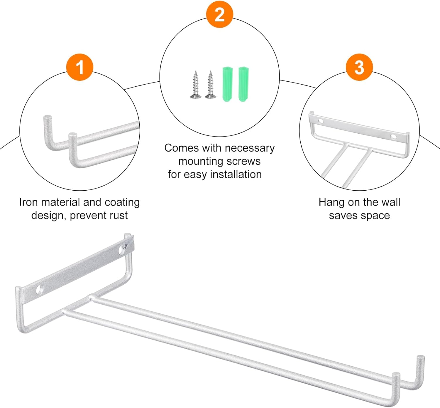 Uxcell 2Pcs Iron Wine Glass Rack - Wall Mountable