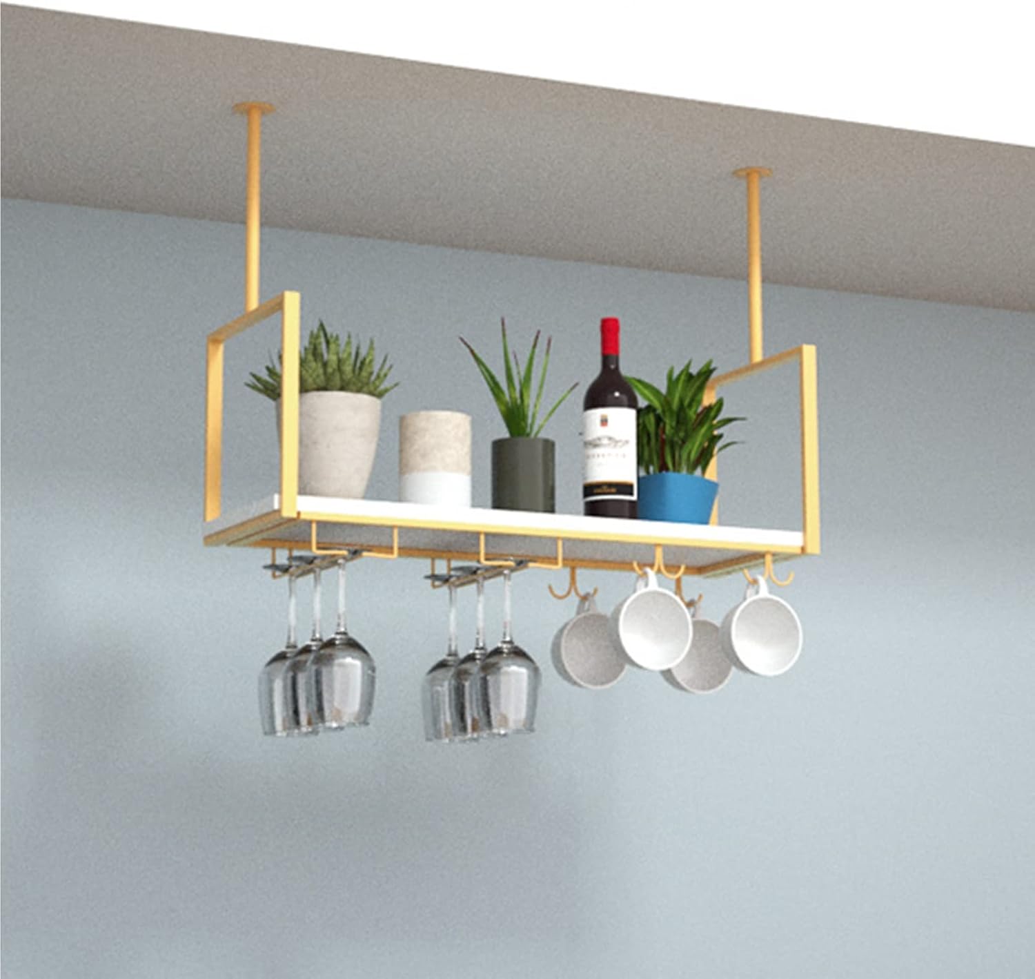 Ceiling Hanging Bar Unit Wine Glass Holder with Pot Rack