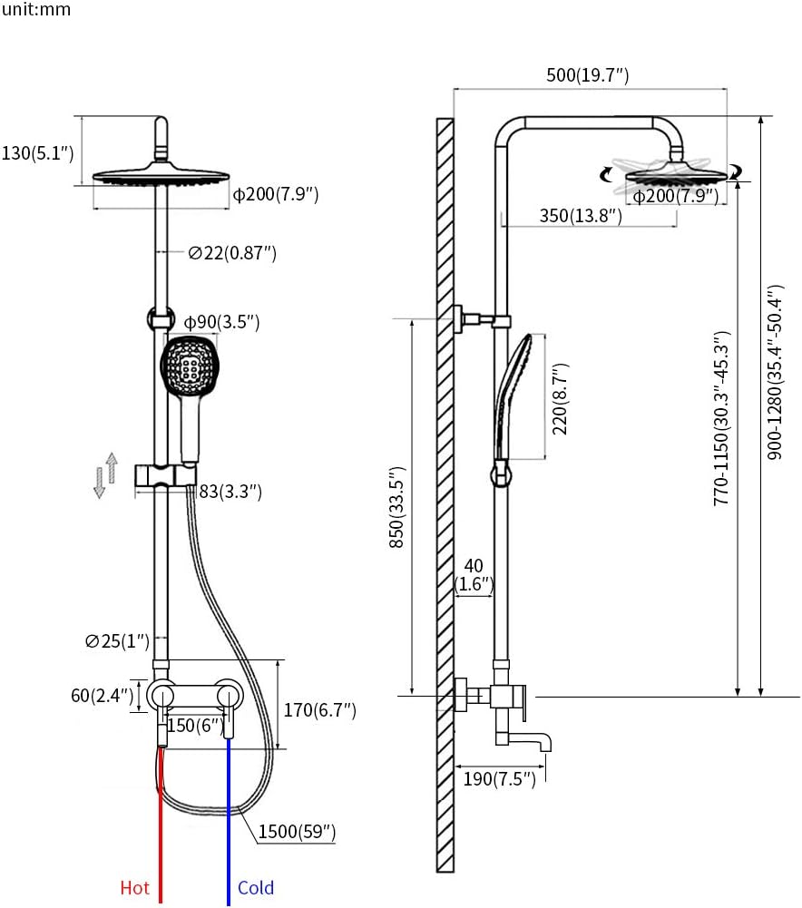 PHASAT 304 Stainless Steel 3 Function Shower Set