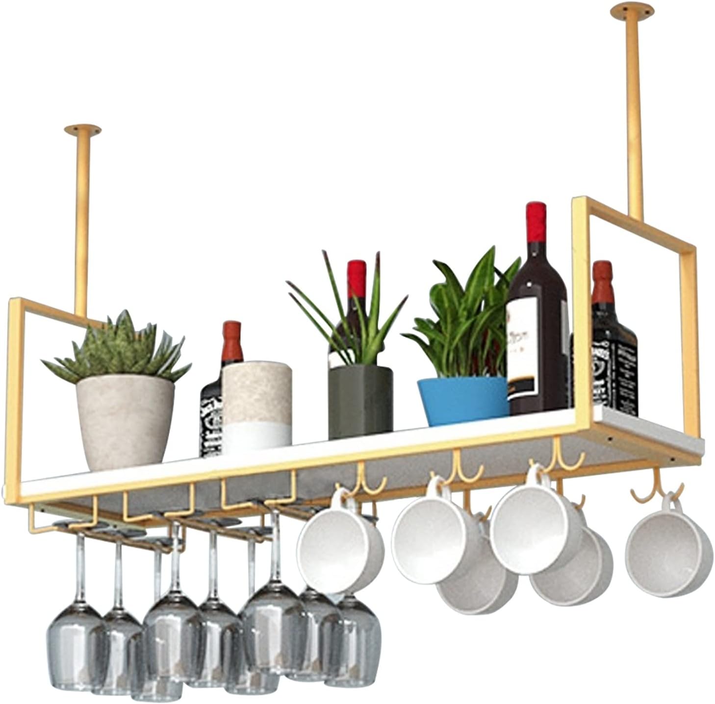Ceiling Hanging Bar Unit Wine Glass Holder with Pot Rack