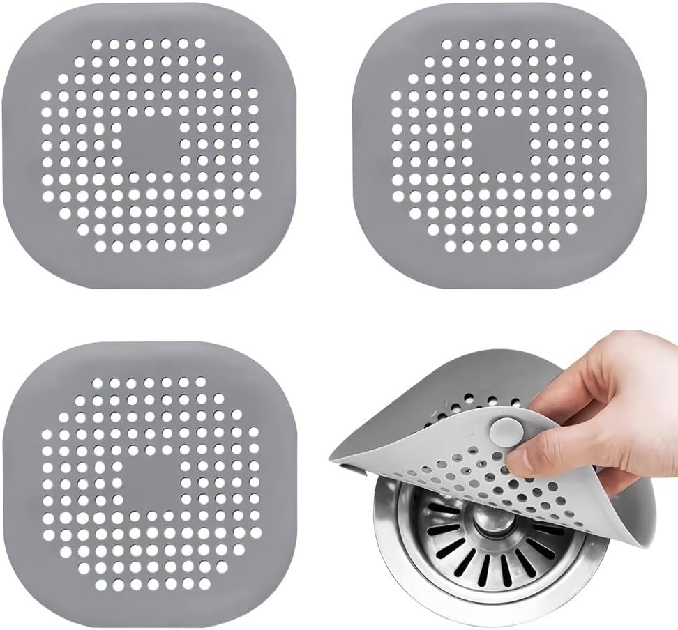 Square Drain Strainer Covers 4-Pack Silicone Suction Cup Hair Debris Blockage Preventers