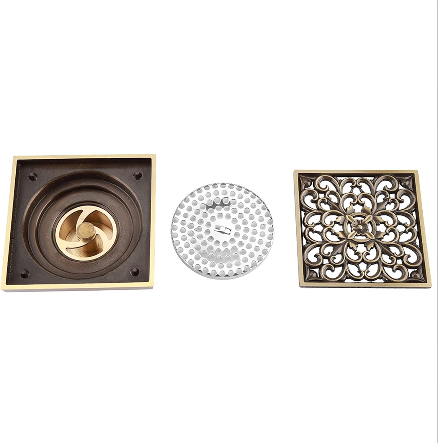 39 Inch Square Shower Drain in Antique Brass