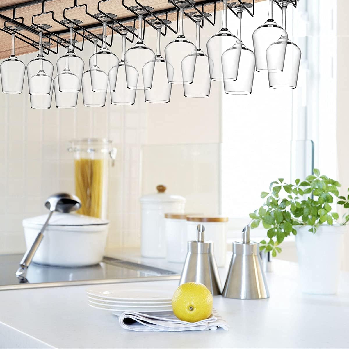 Xverycan 8 Row Wine Glass Rack Metal Stemware Holder with Screws Black