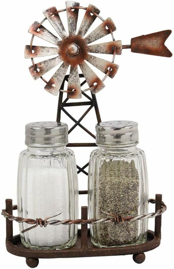 1 Set Of 65H Rustic Windmill Salt And Pepper Shakers