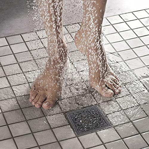 Square Shower Floor Drain with Removable Cover Matte Black 4 Inch