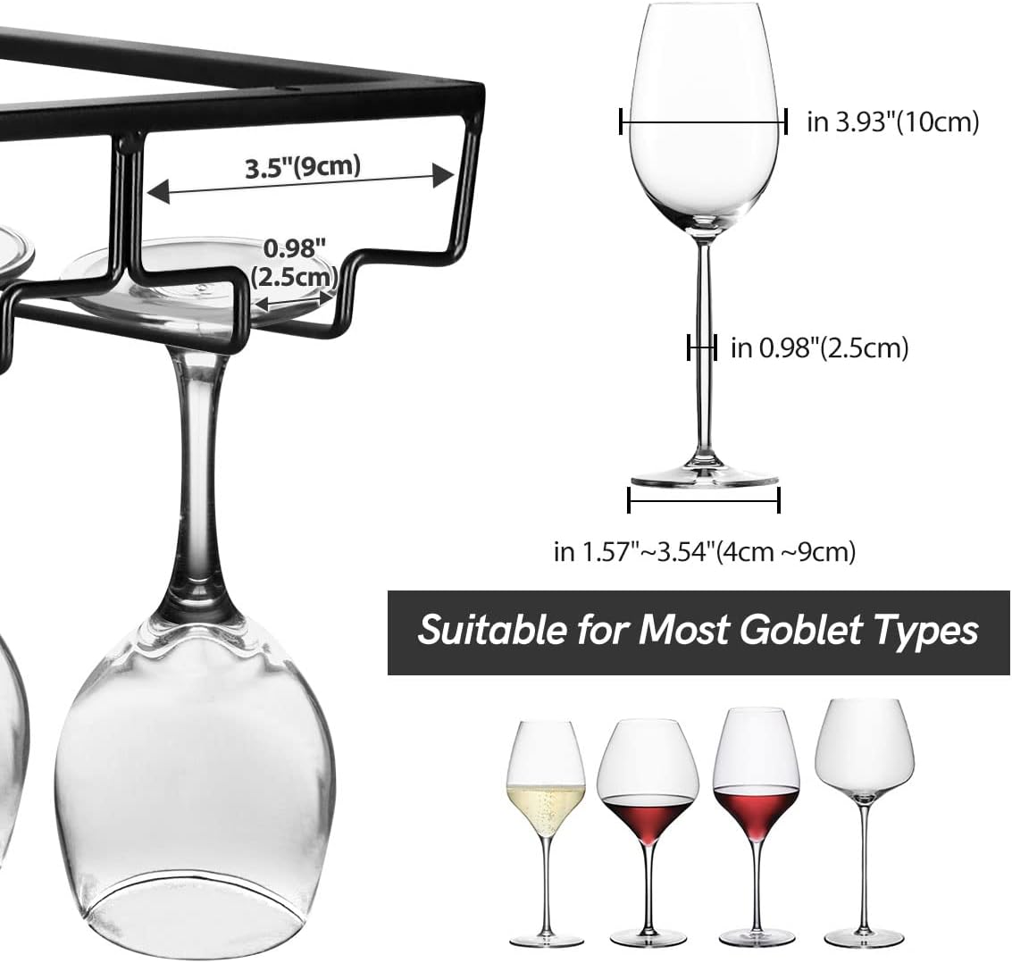 Xverycan 8 Row Wine Glass Rack Metal Stemware Holder with Screws Black