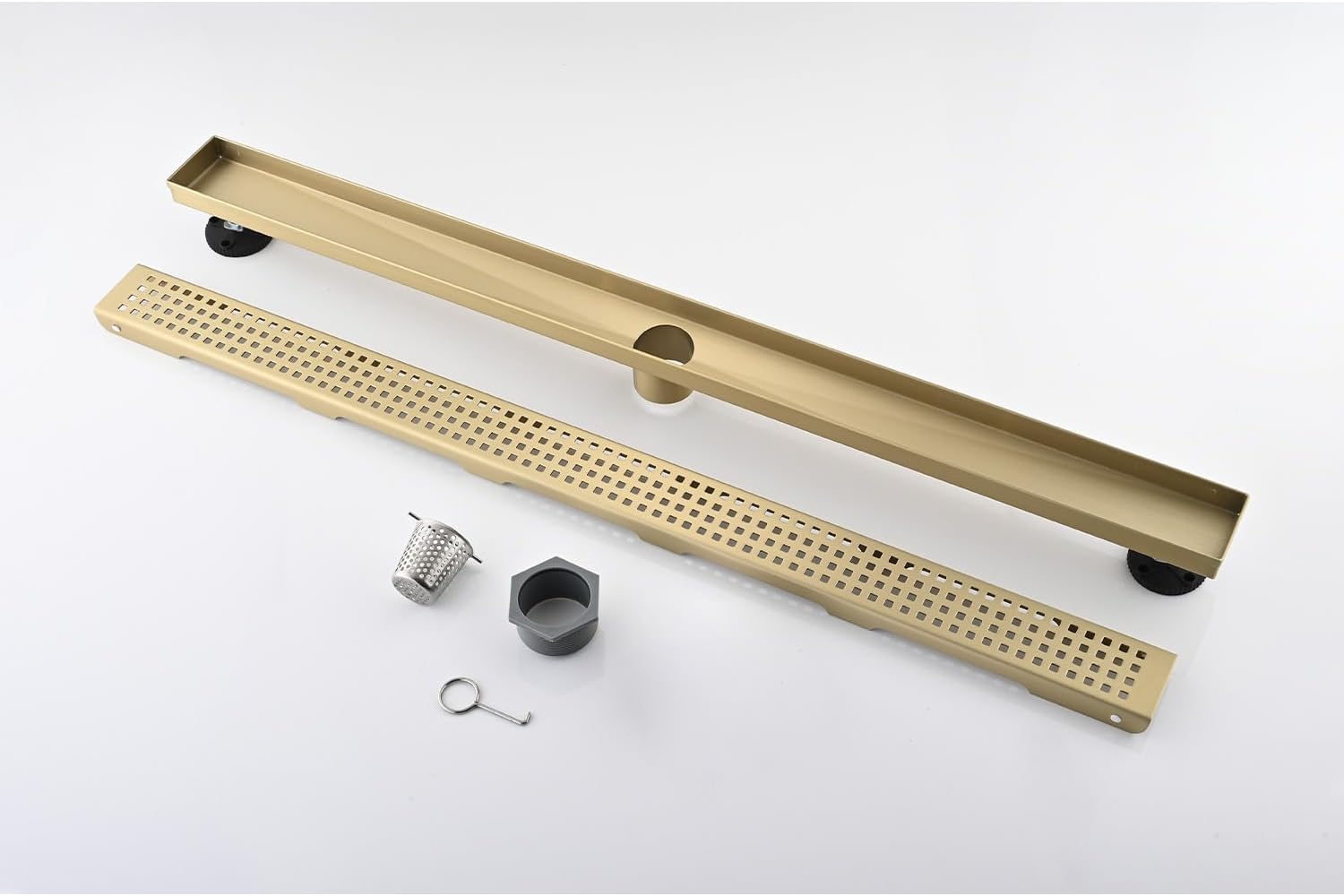 28 Inches Linear Shower Drain with Gold Grate and Hair Strainer