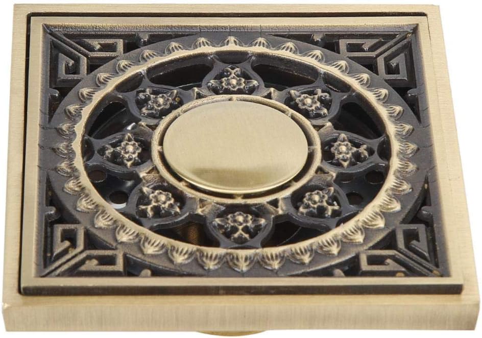 Yosoo Antique Brass Shower Floor Drain with Flower Carving