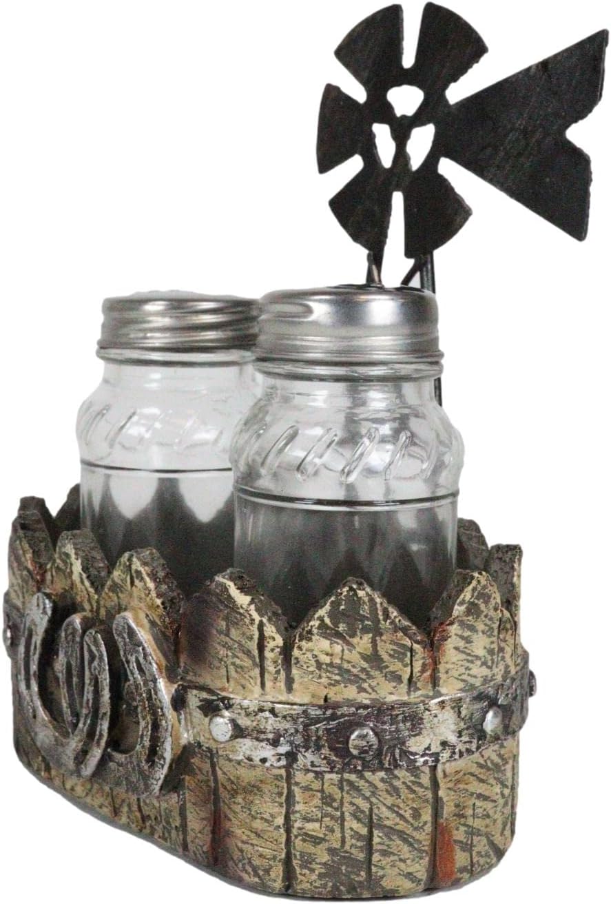 Ebros Gift 6-Tall Rustic Windmill Salt and Pepper Shaker Holder Set