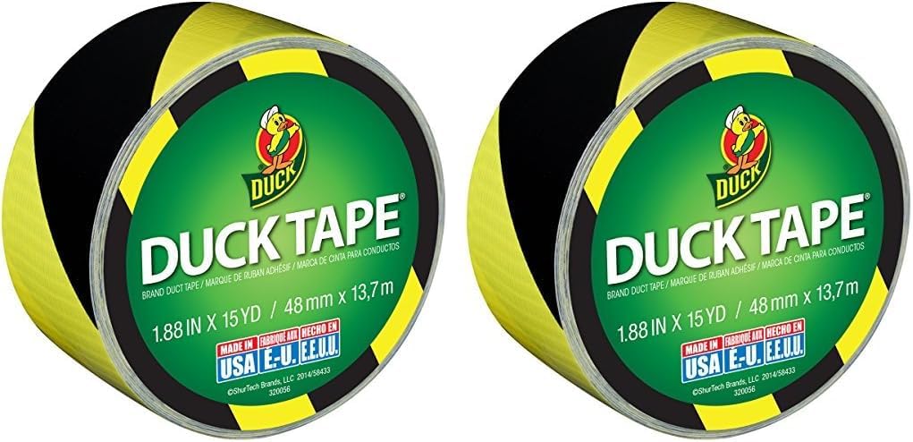 Duck Brand Printed Duct Tape BlackYellow Stripes Pack of 2