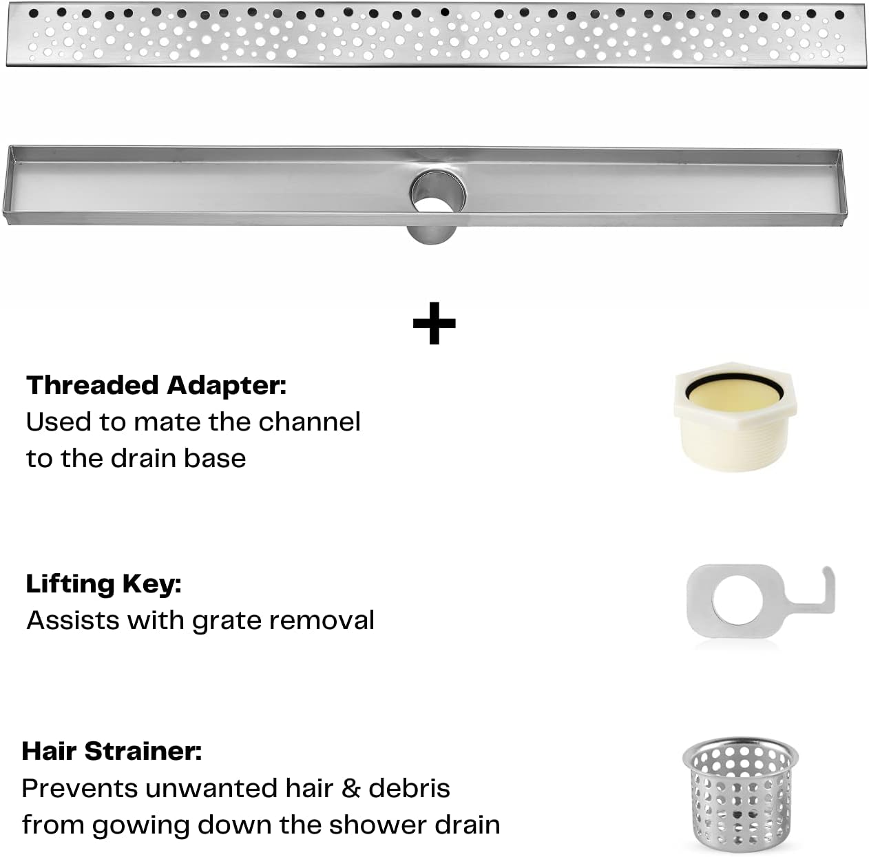 DreamDrains 32 in Linear Shower Drain with Rain Pattern Grate