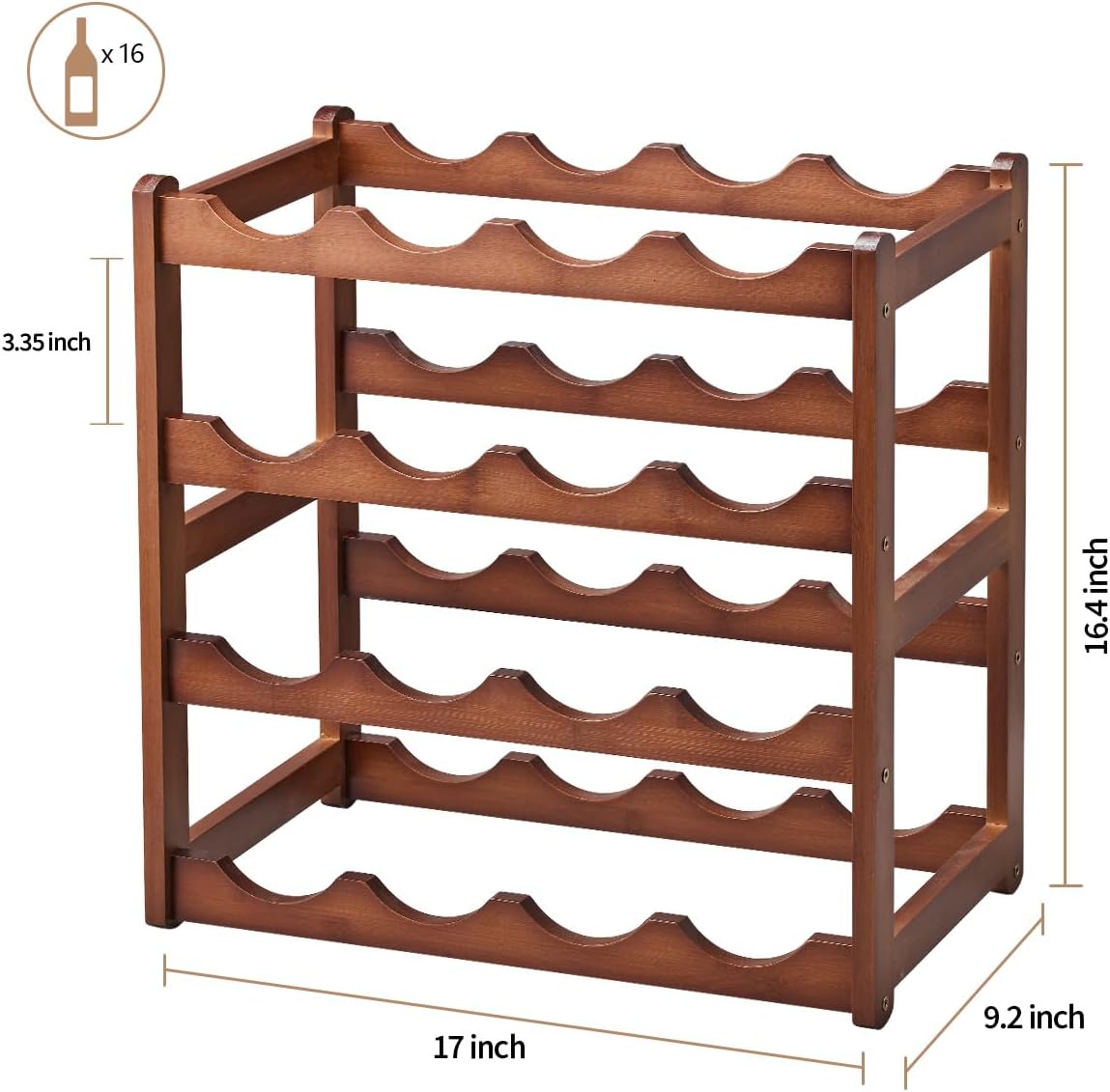 Homevany 4-Tier Bamboo Wine Rack Holds 16 Bottles