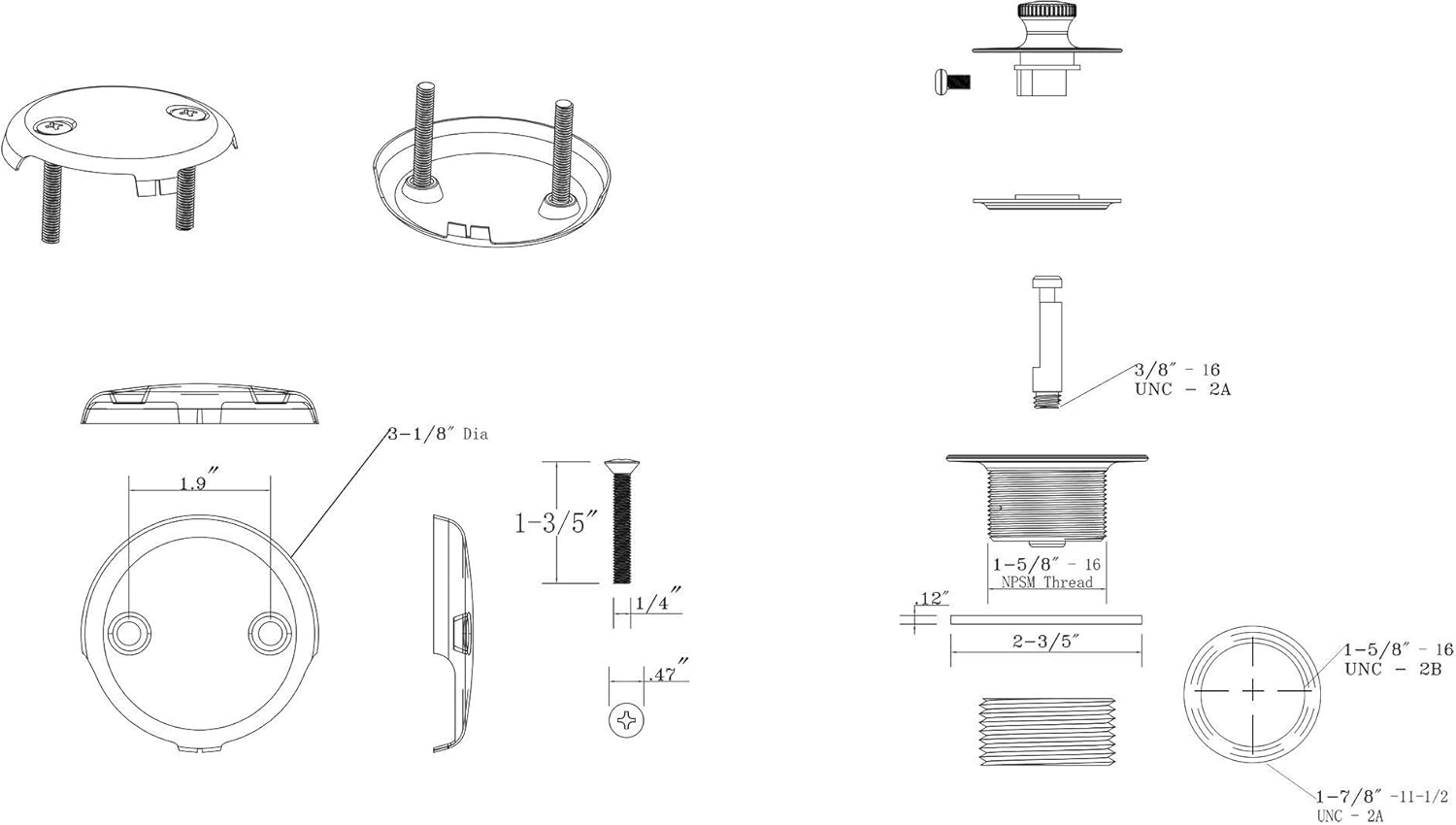 Uni-Green Matte Black Bathtub Drain Kit with Hair Catcher