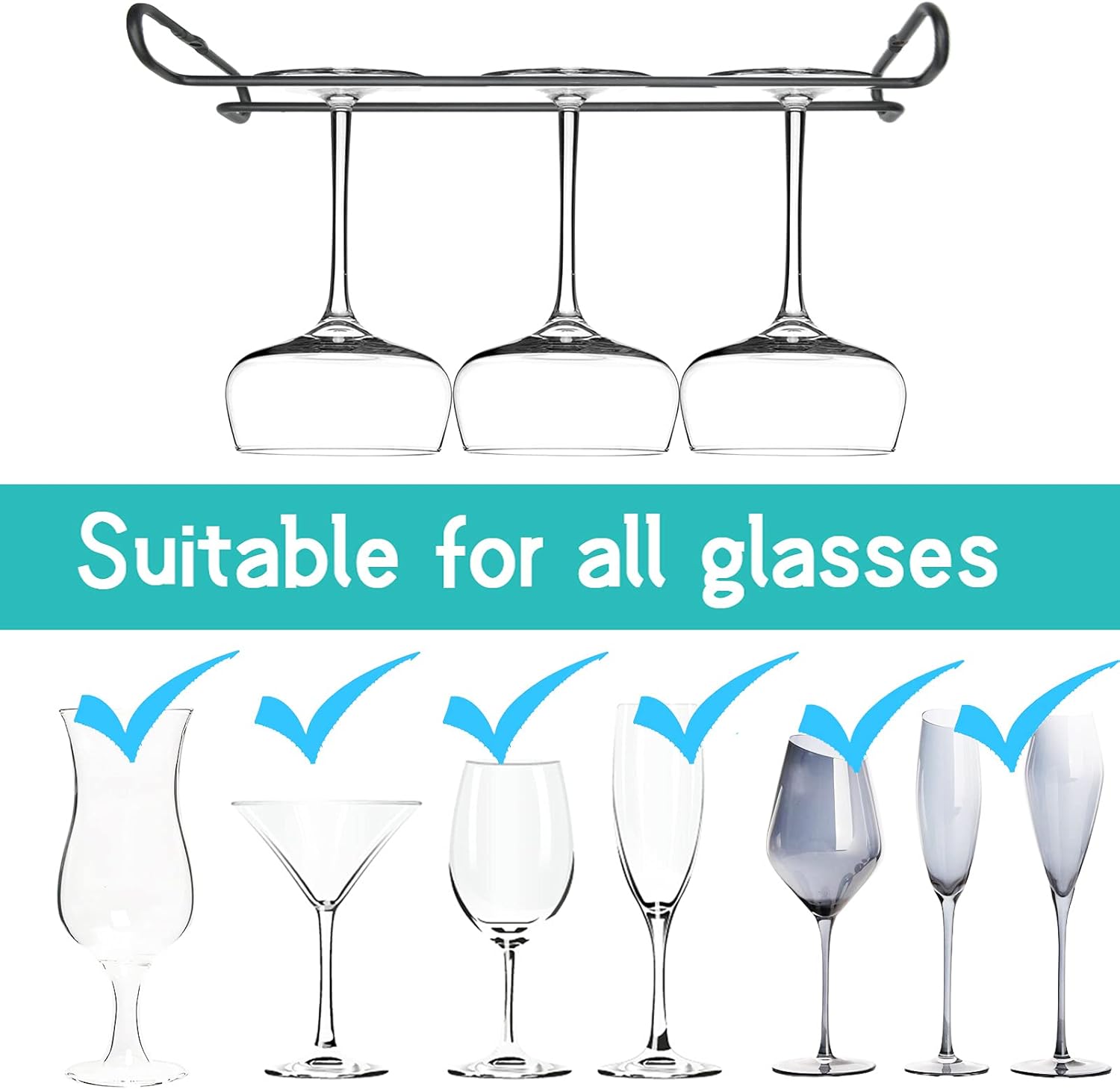10 Inch Wine Glass Rack Under Cabinet Set of 4 Black 1