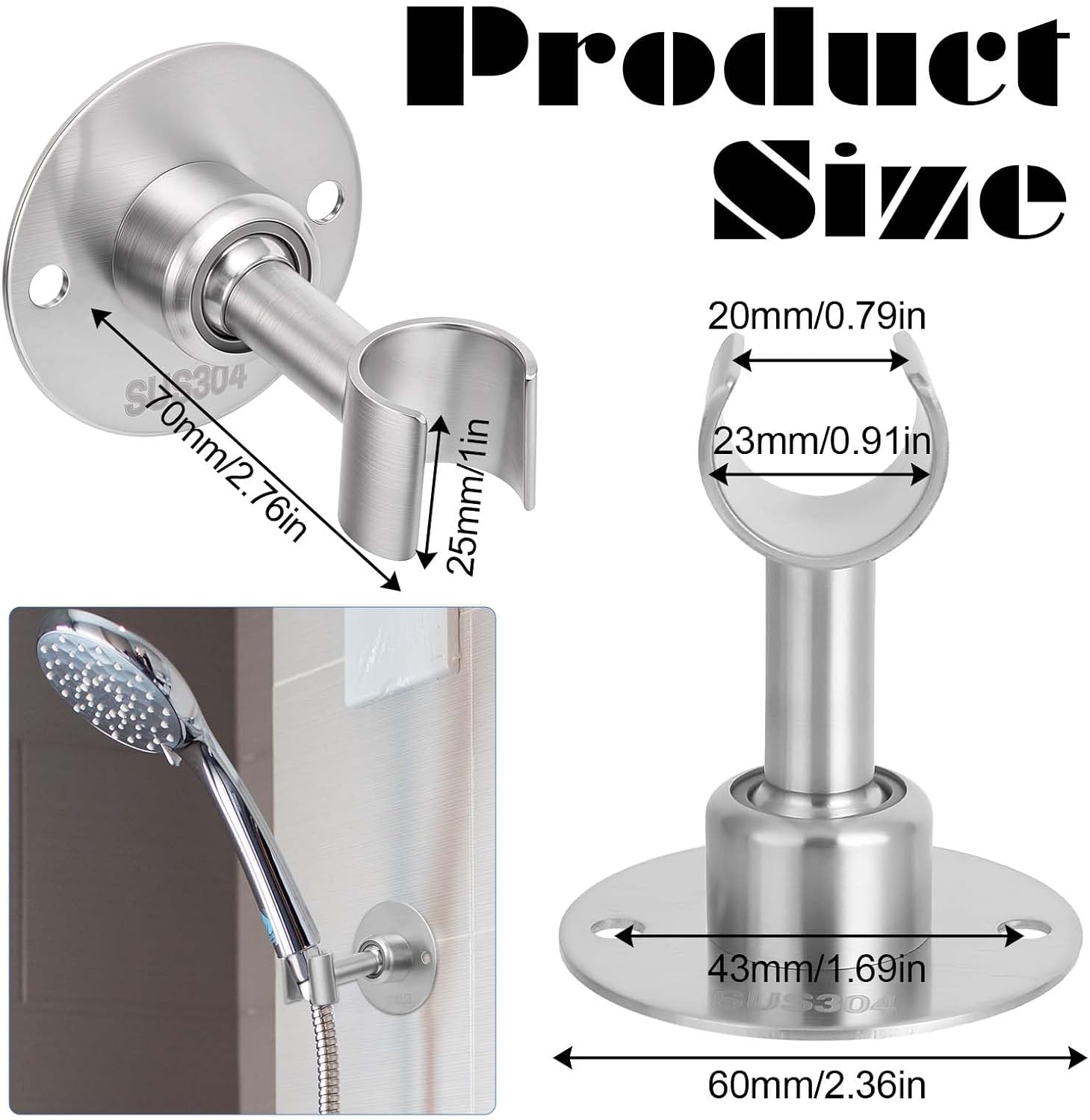 360 Degree Adjustable Stainless Steel Shower Head Holder Wall Mount