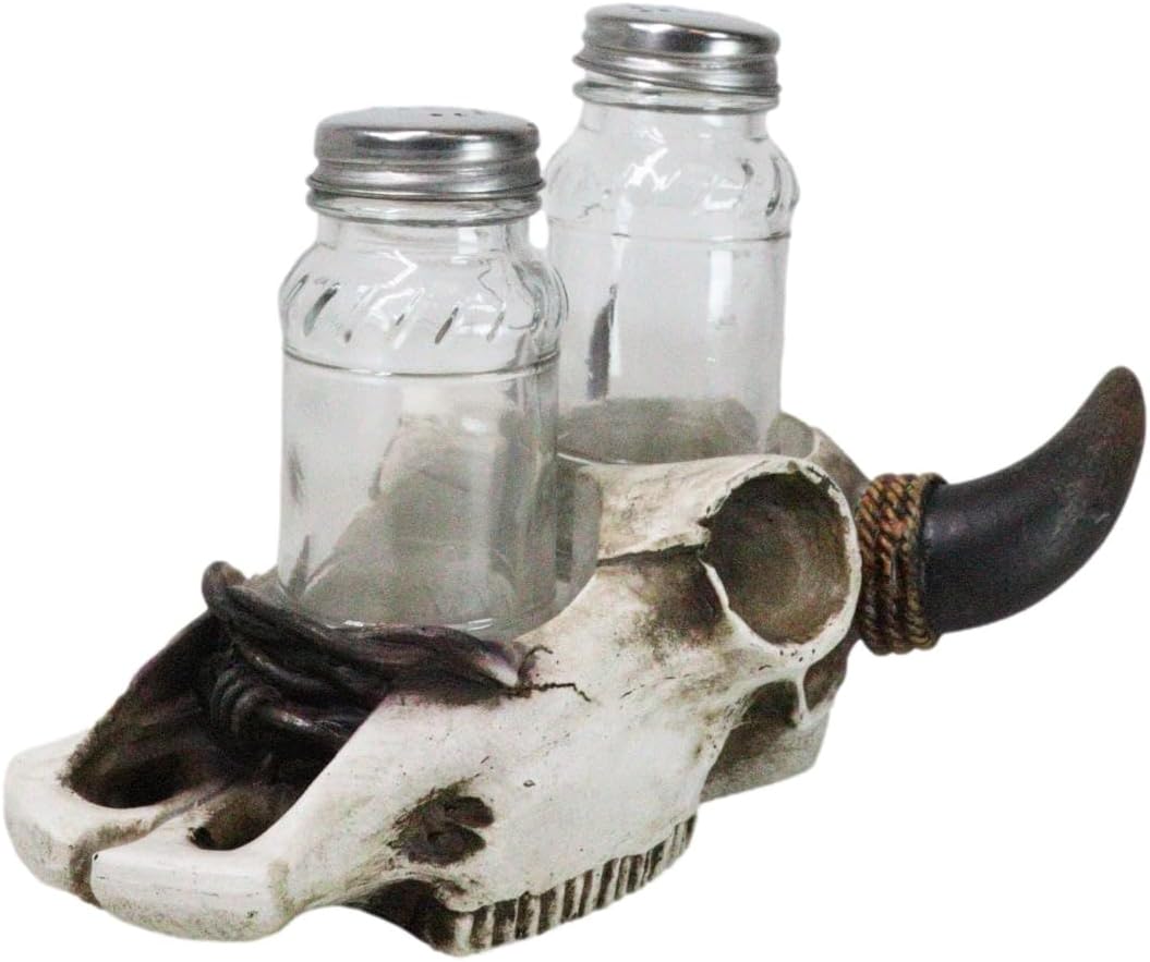 Ebros Gift Rustic Western Cow Skull Salt Pepper Shaker Set