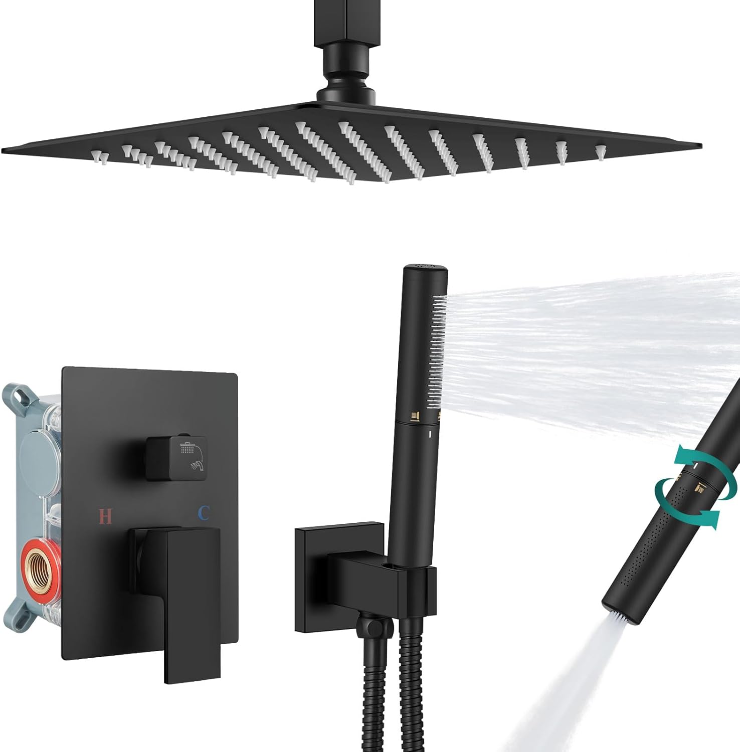 Aolemi Ceiling Mount Shower System with Rainfall and Handheld