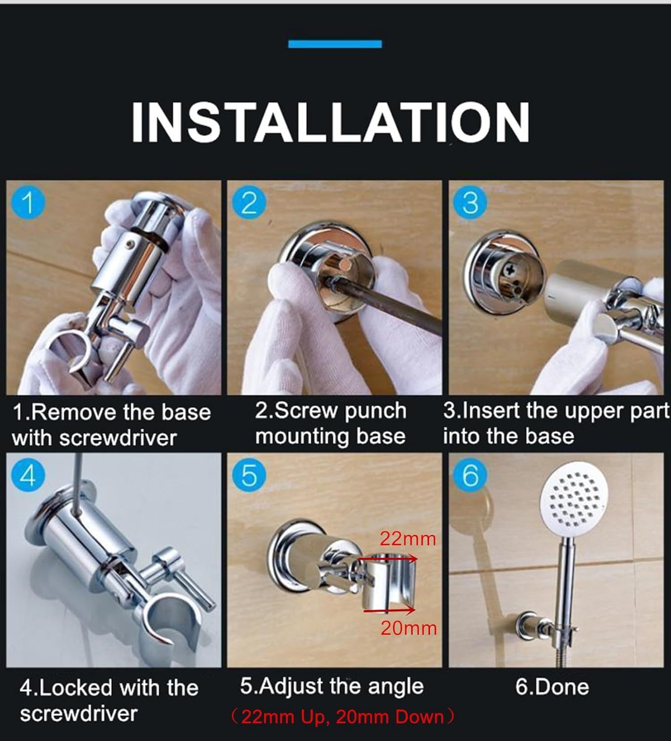 All Metal Shower Head Holder with 180 Adjustable Wand Mount