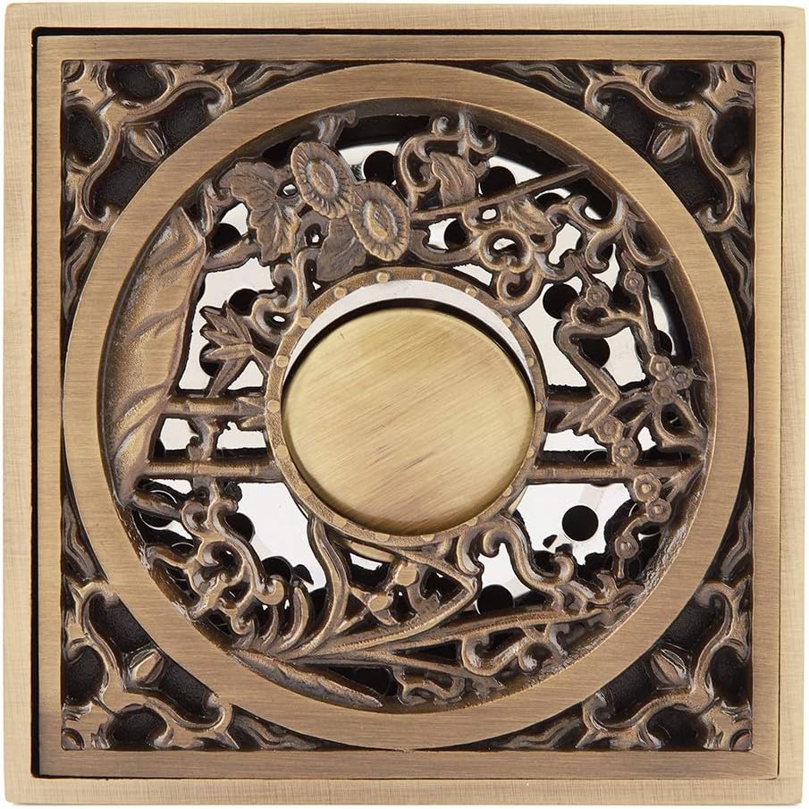 Tomotato Square Drain Strainer Cover 10cm Antique Brass Bathroom Floor Drain