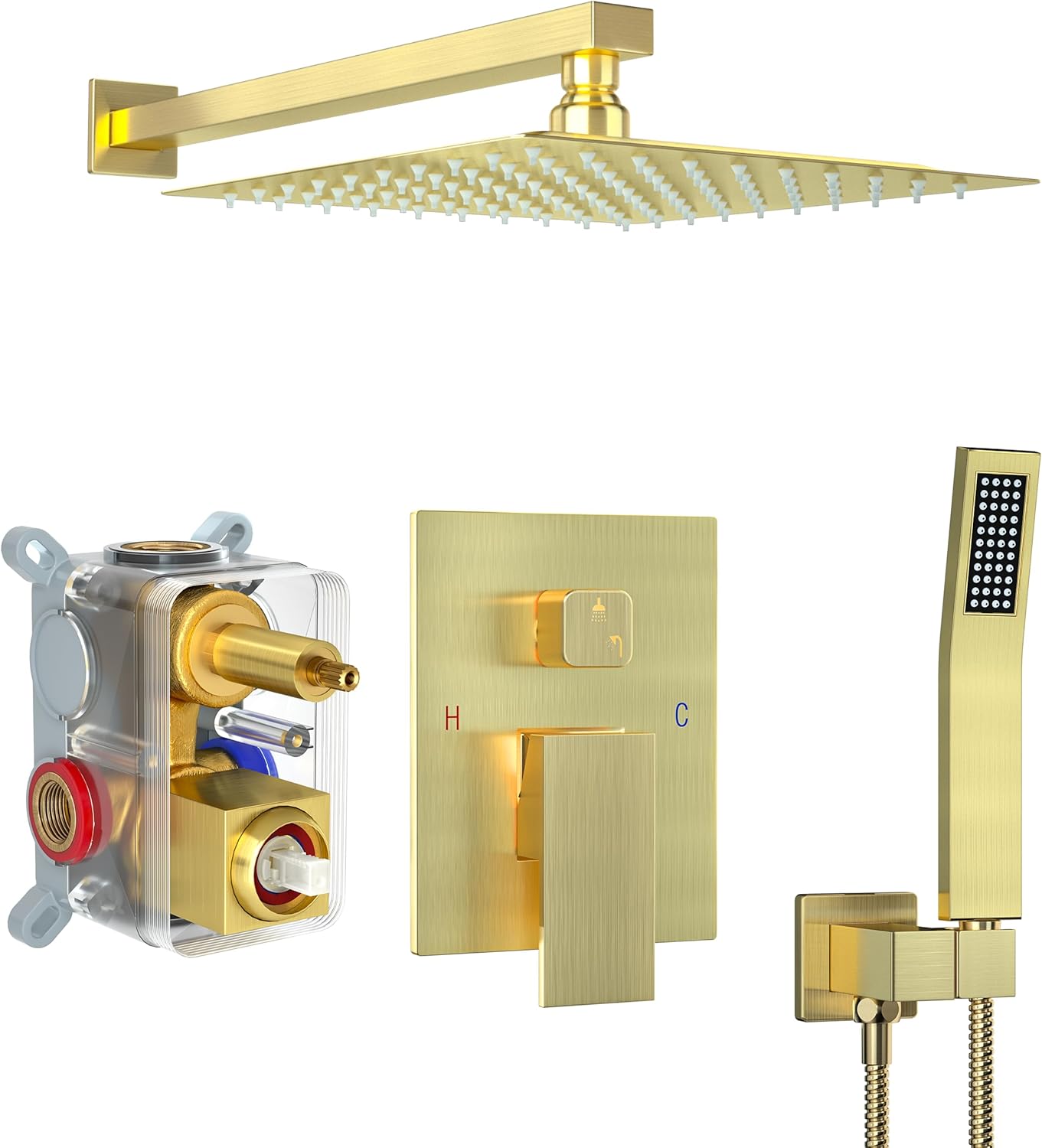 10 Inch Brushed Gold Rain Shower Set with High Pressure Handheld