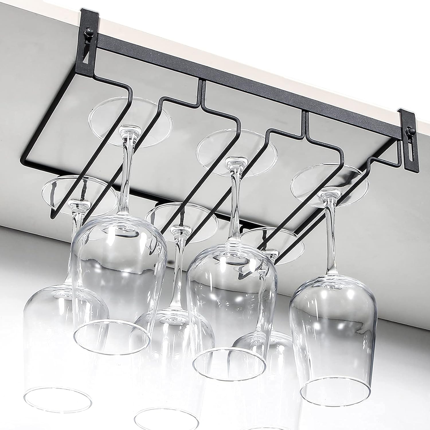 Kamehame Wine Glass Rack Under Cabinet 3 Rows Black