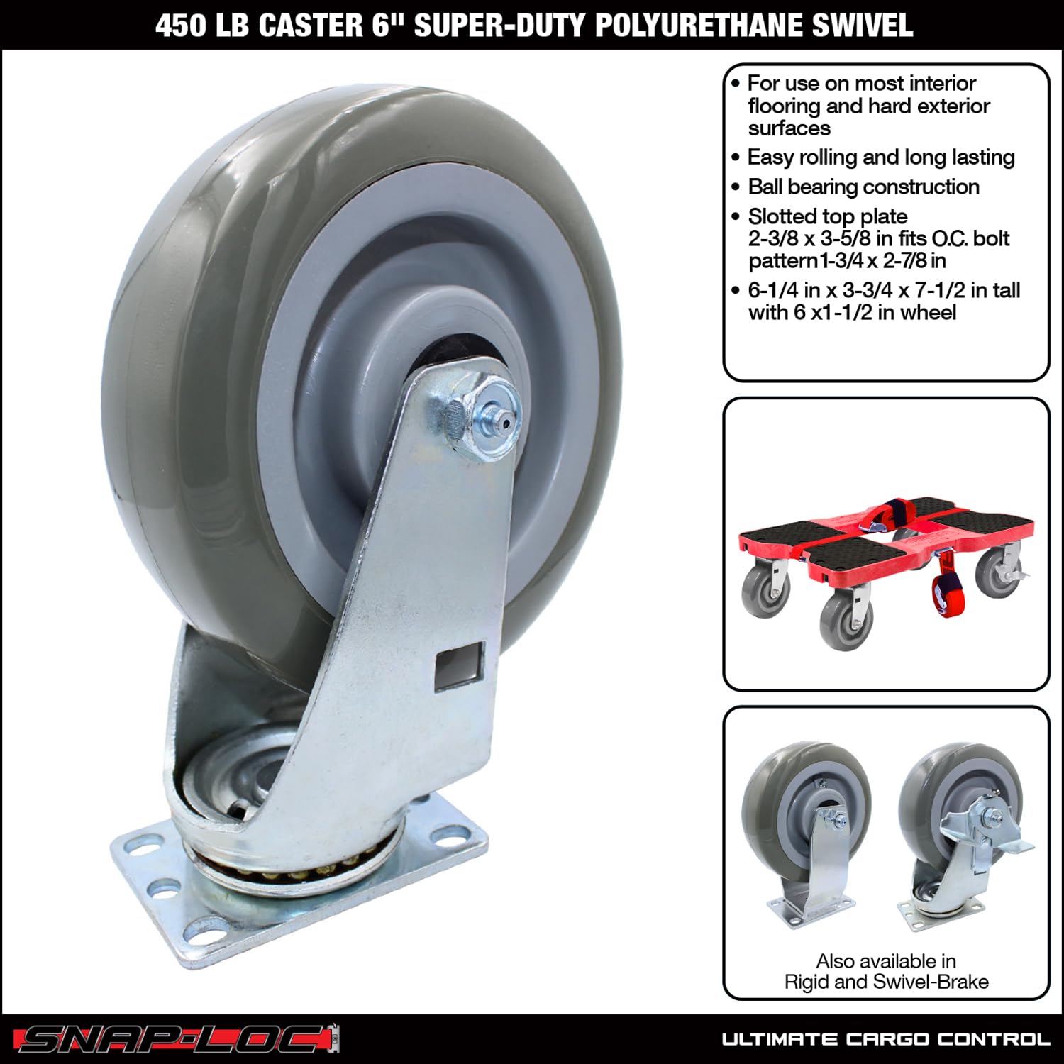 Snap-Loc 6 Caster Wheels for Dolly Carts