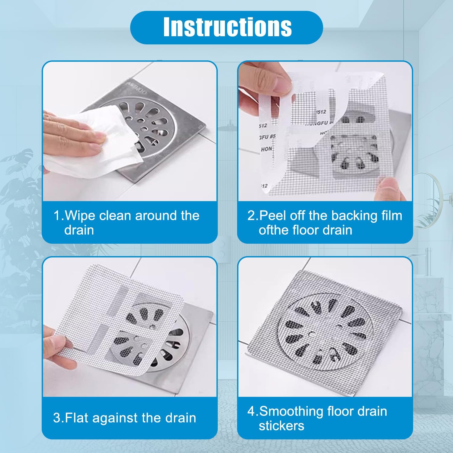 50PCS Pack Disposable Shower Drain Cover Hair Catcher