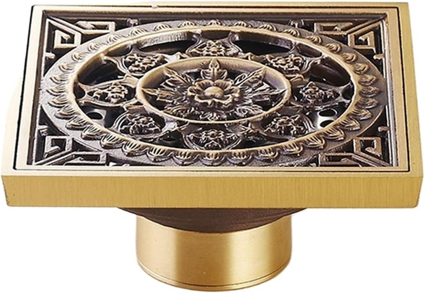 FYPERTY Shower Floor Drain 100mm100mm Antique Brass Carved Flower