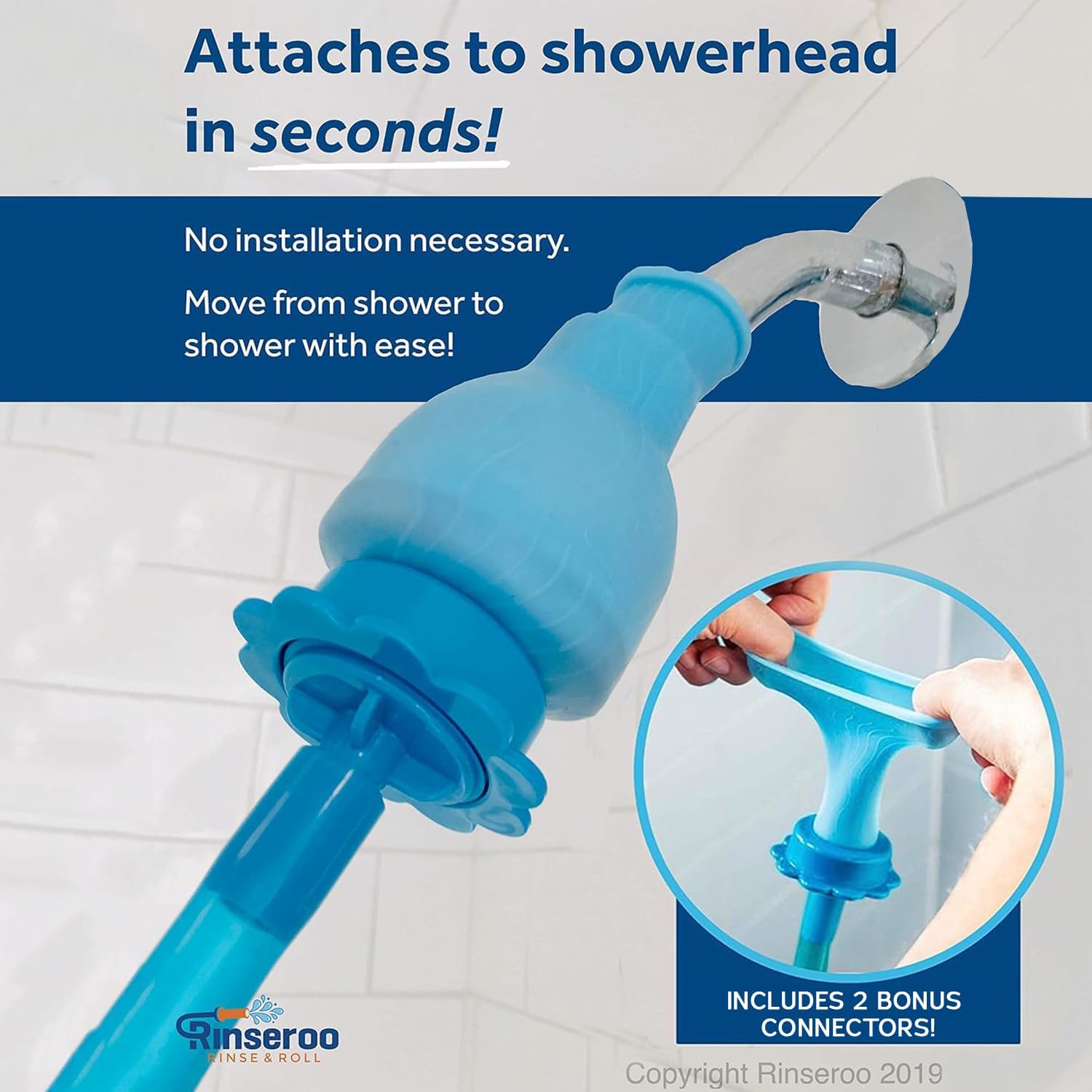 Rinseroo Shower Hose No-Install Universal Fit 6 Foot Multipurpose Detachable