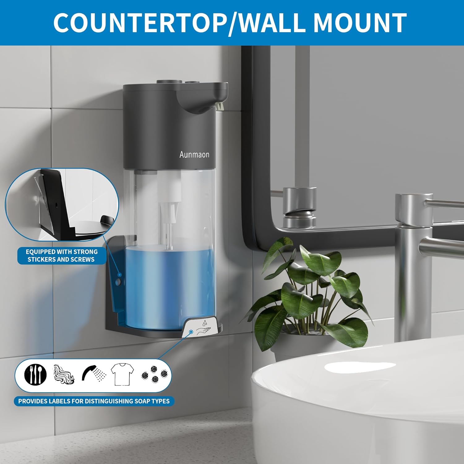 Aunmaon Automatic Touchless Hand Soap Dispenser with 15 Levels Adjustment
