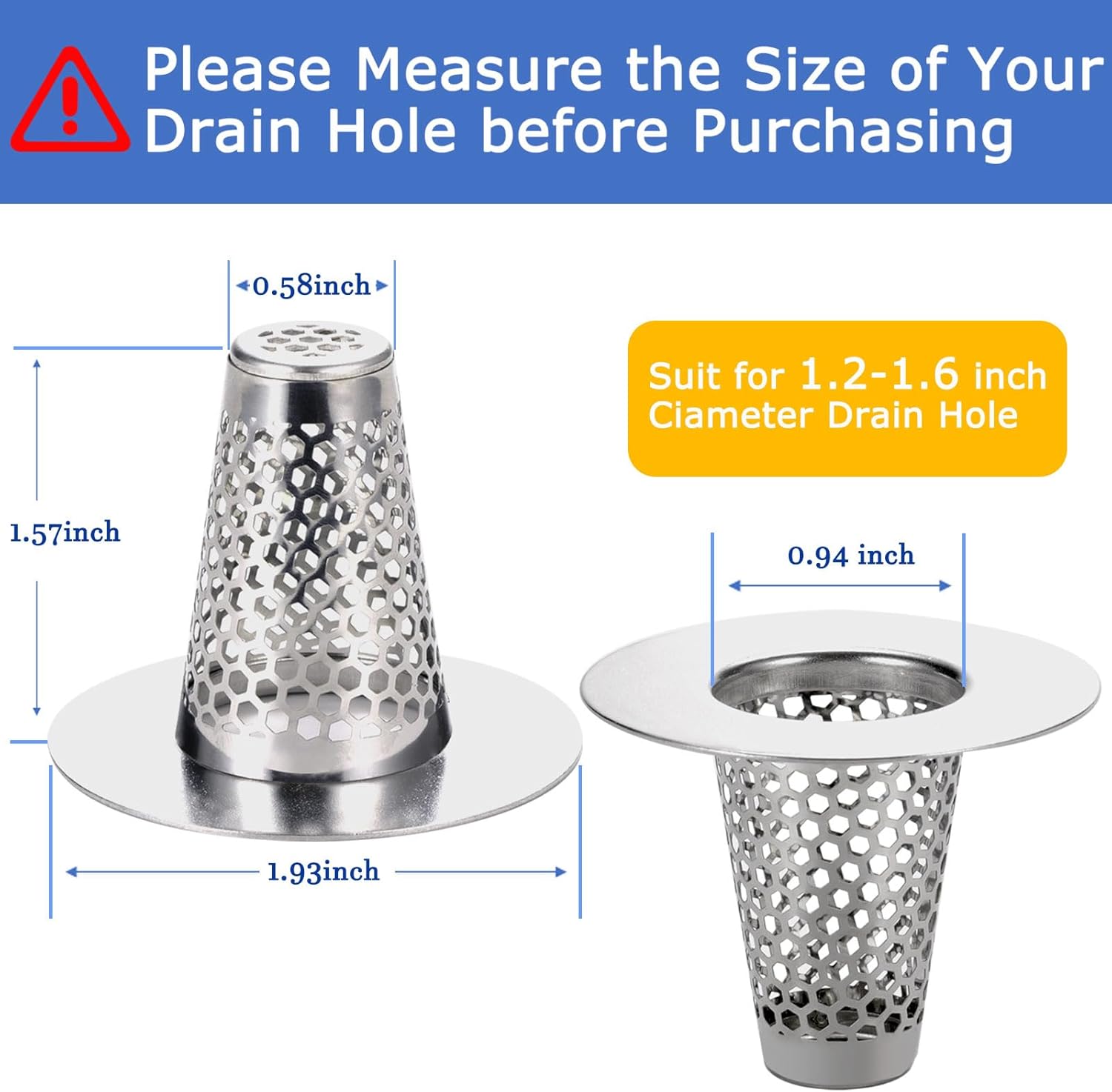 6PCS Stainless Steel Bathroom Sink Drain Strainer Basket
