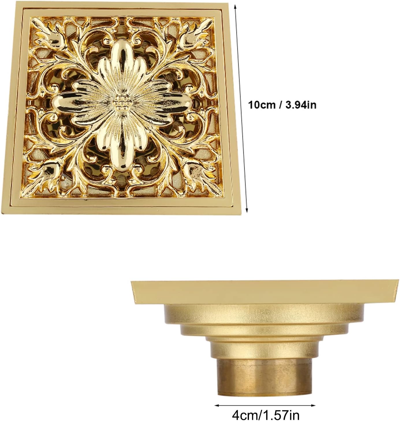 Topyond Brass Square Shower Drain with Antique Design