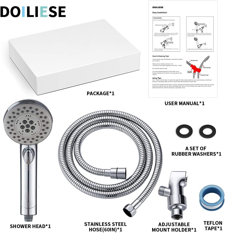 DOILIESE High Pressure 6-Setting Handheld Shower Head with Pause Spa Mode