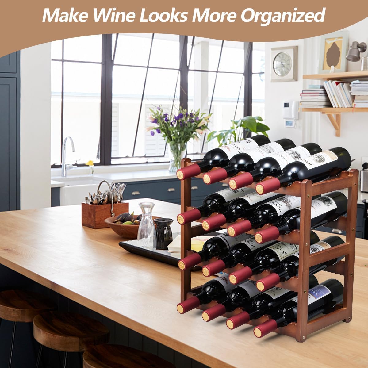 Homevany 4-Tier Bamboo Wine Rack Holds 16 Bottles