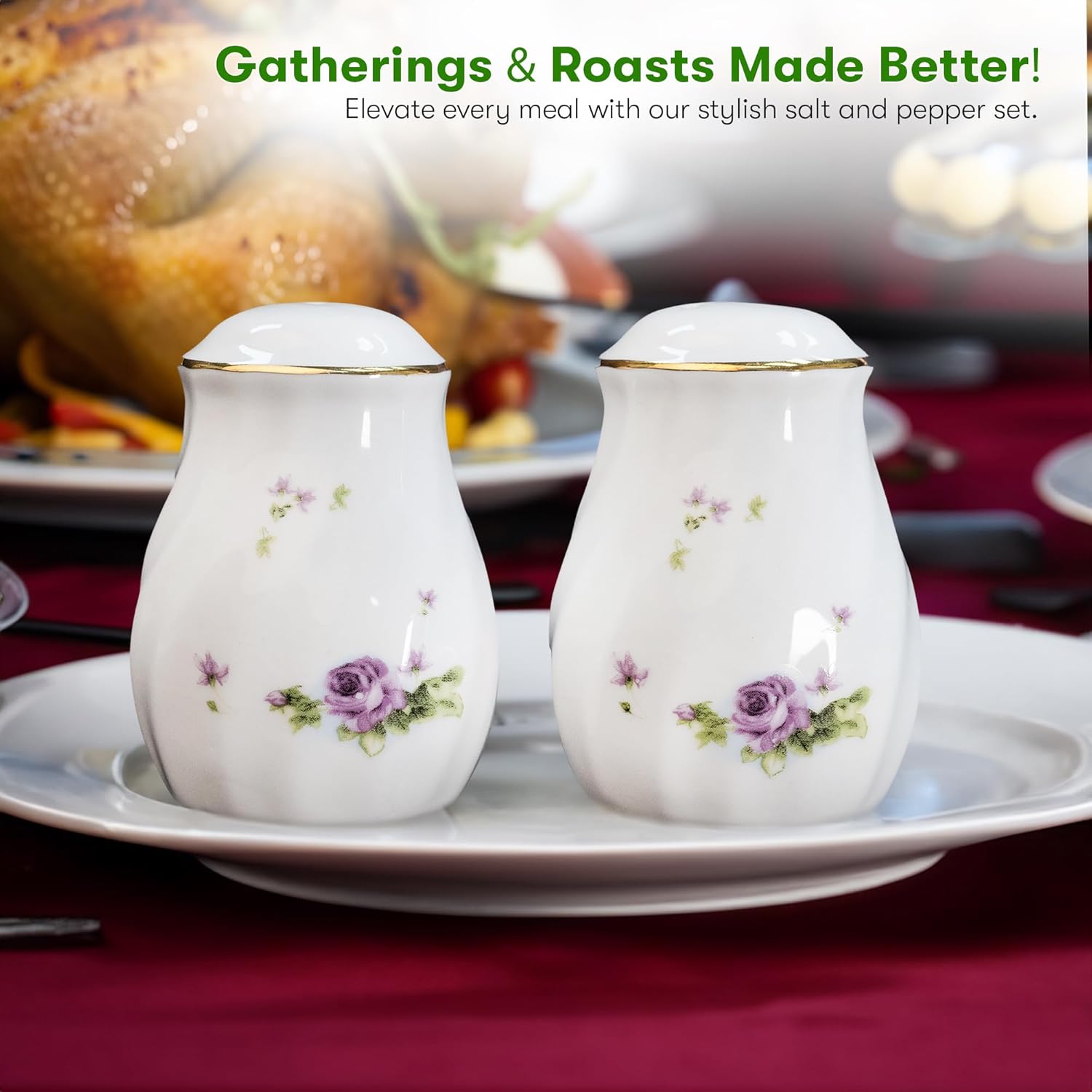 Lynns Paradise Lucinda Purple Gold Salt Pepper Shakers Set of 2