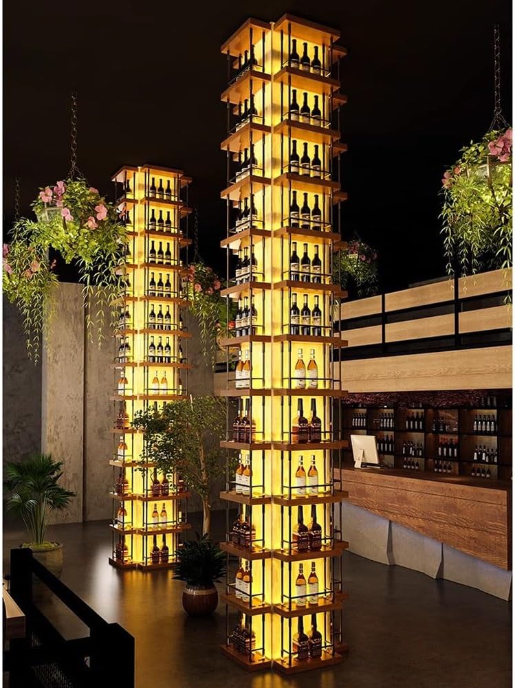 GZHERVICES Tall Wine Bar Cabinet With LED Lights