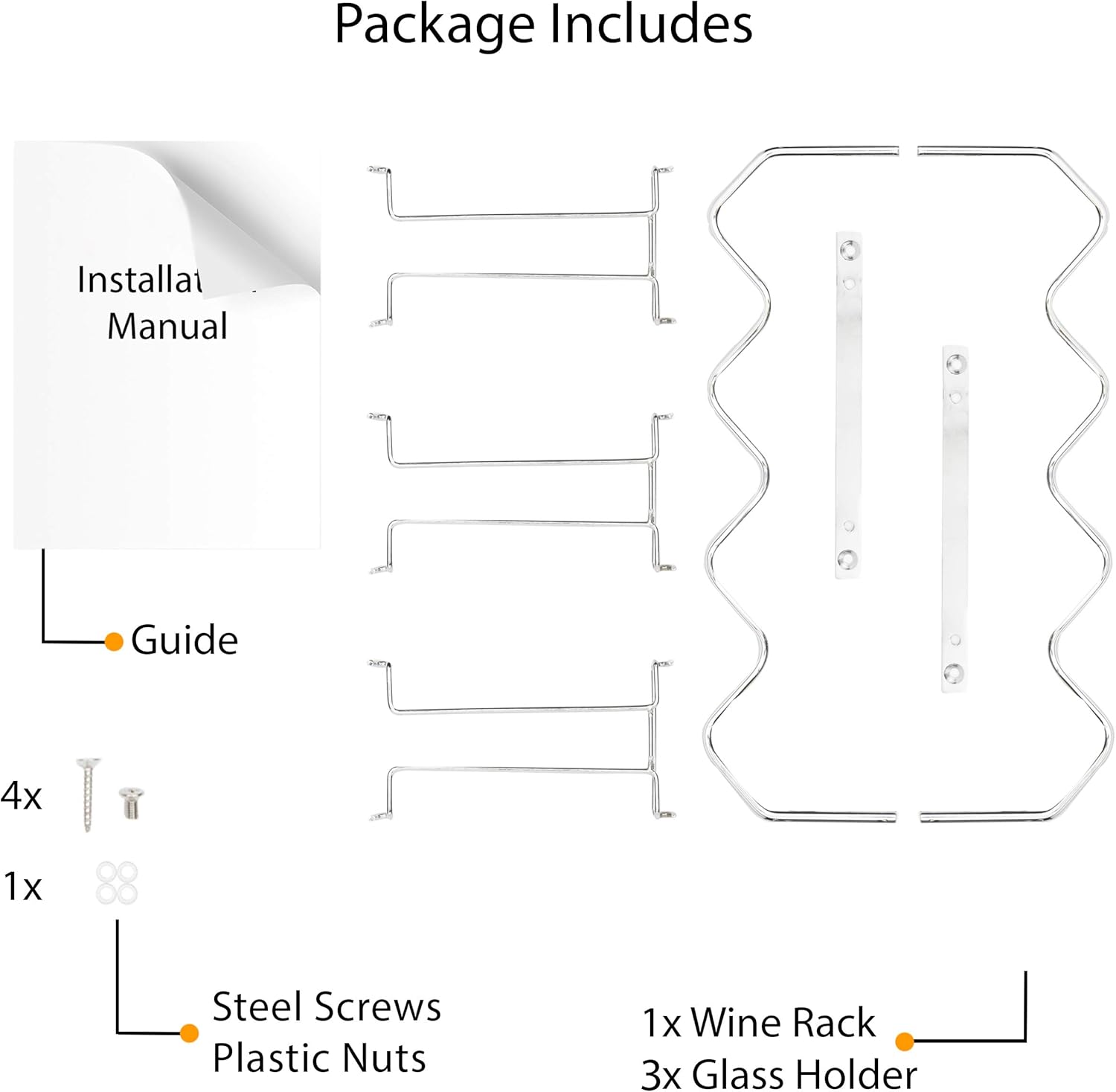 Wallniture Piccola Under Cabinet Wine Rack and Glasses Holder
