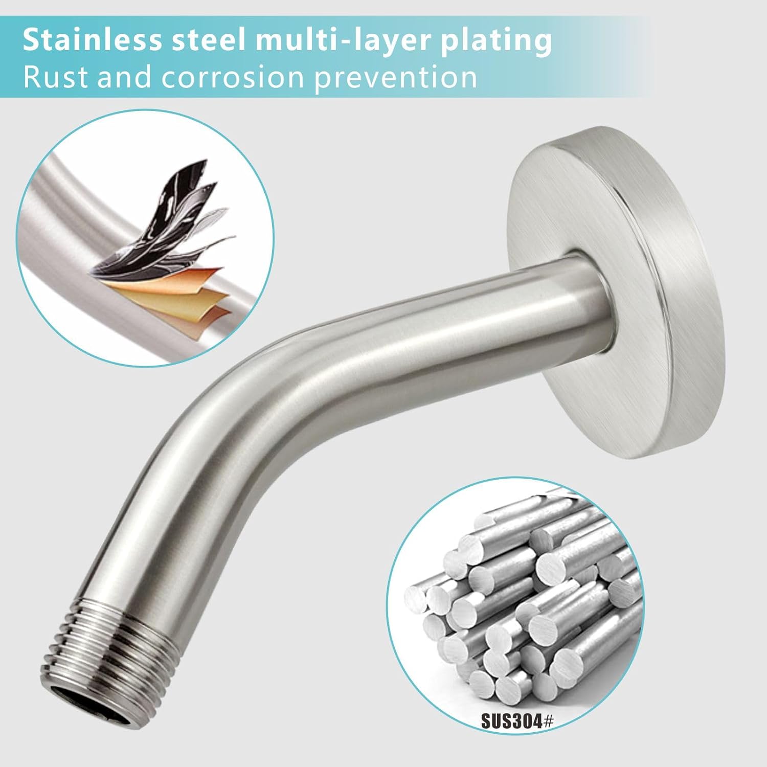 Nuodan 6 Inch Shower Arm with Flange Brushed Nickel