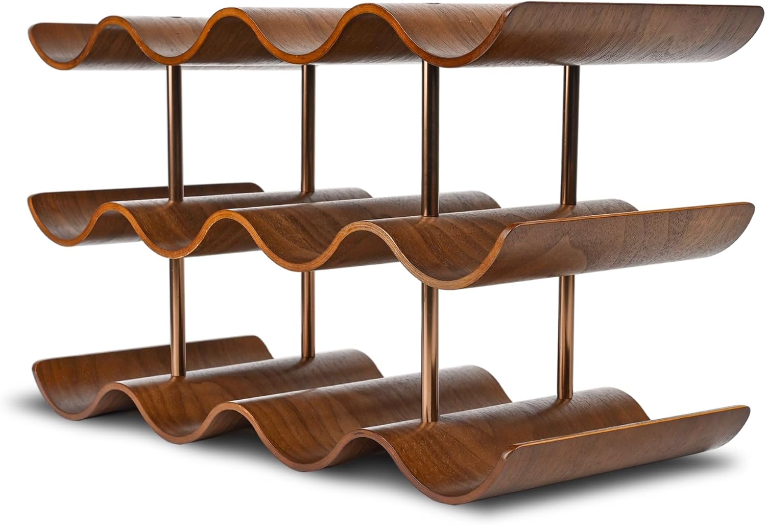 TRUDING 12-Bottle Wavy Walnut Wine Rack