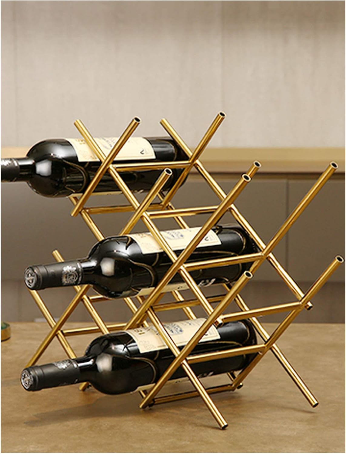 BOCbco Gold Wine Rack Holds 13 Bottles Tabletop