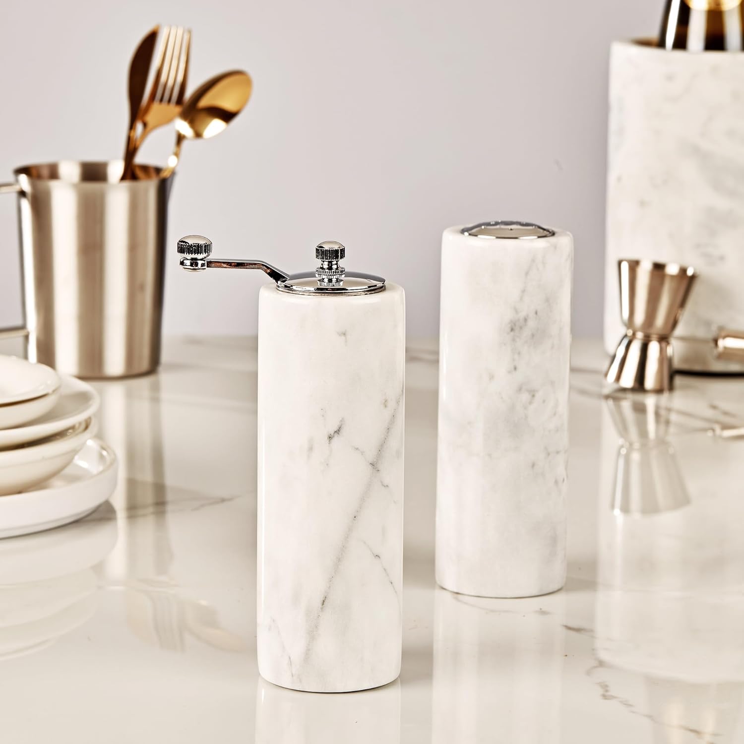 Natural Marble Salt Pepper Shaker Set