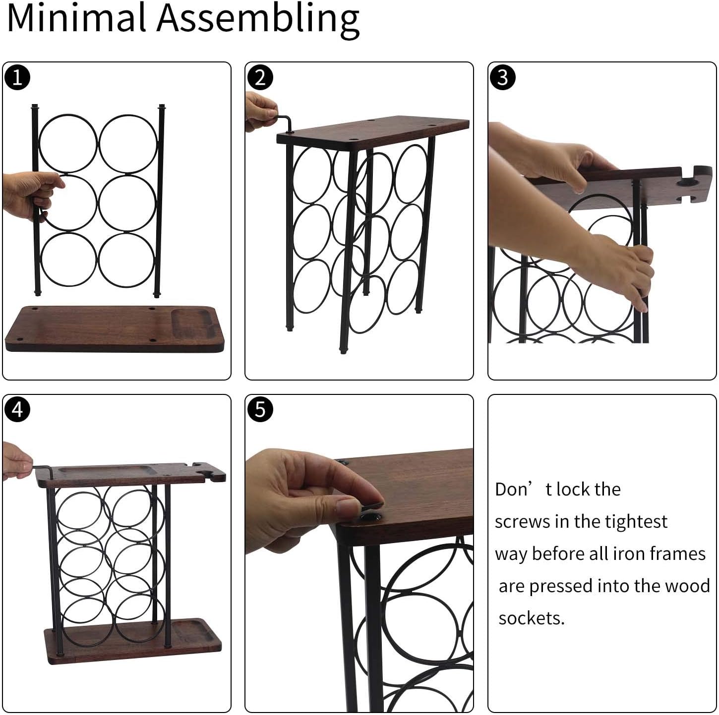 SASIDO Wooden Wine Rack with Tray and Glasses Holder