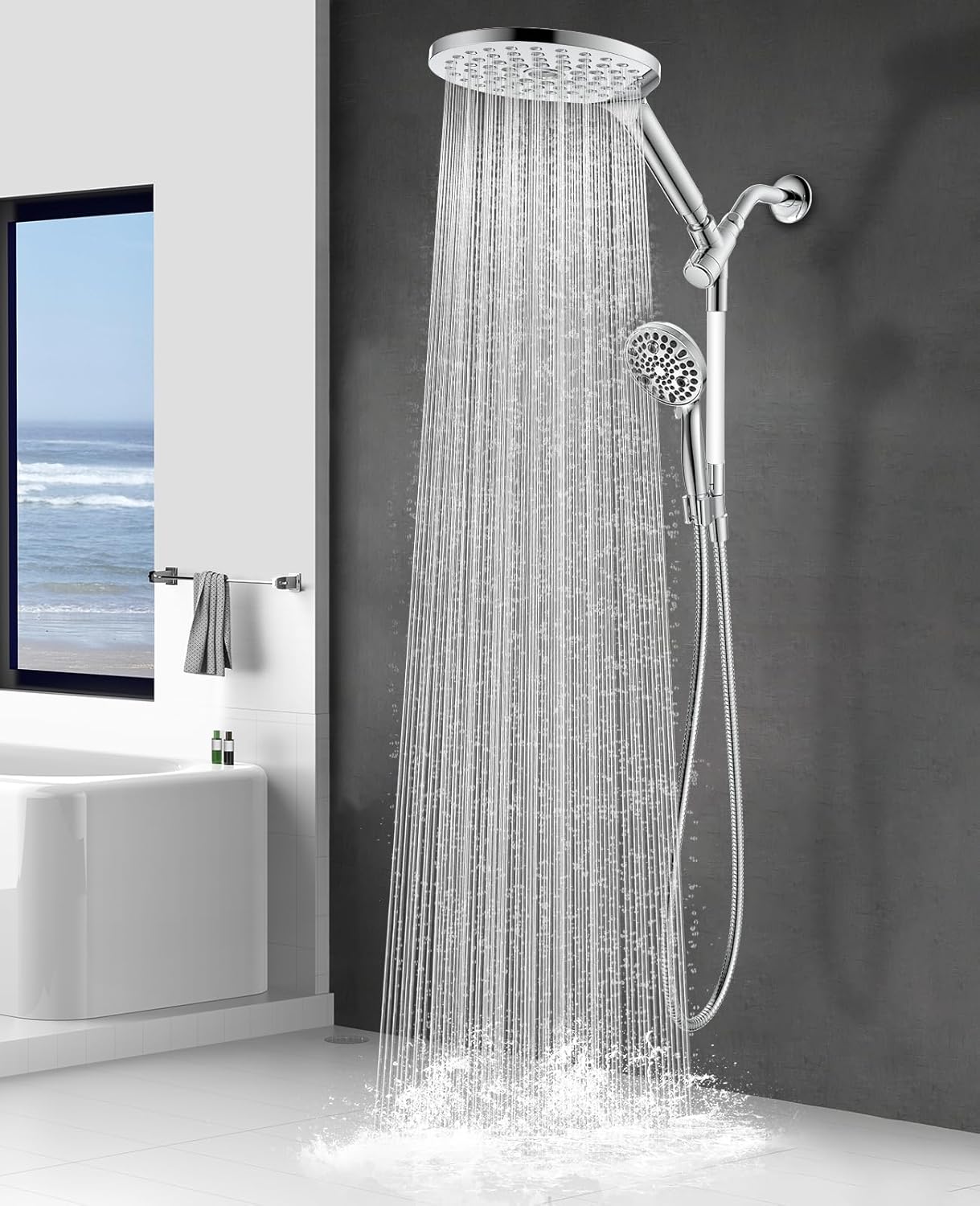 MakeFit Dual Shower Head Combo with 10 Modes and 8 Inch Rainfall