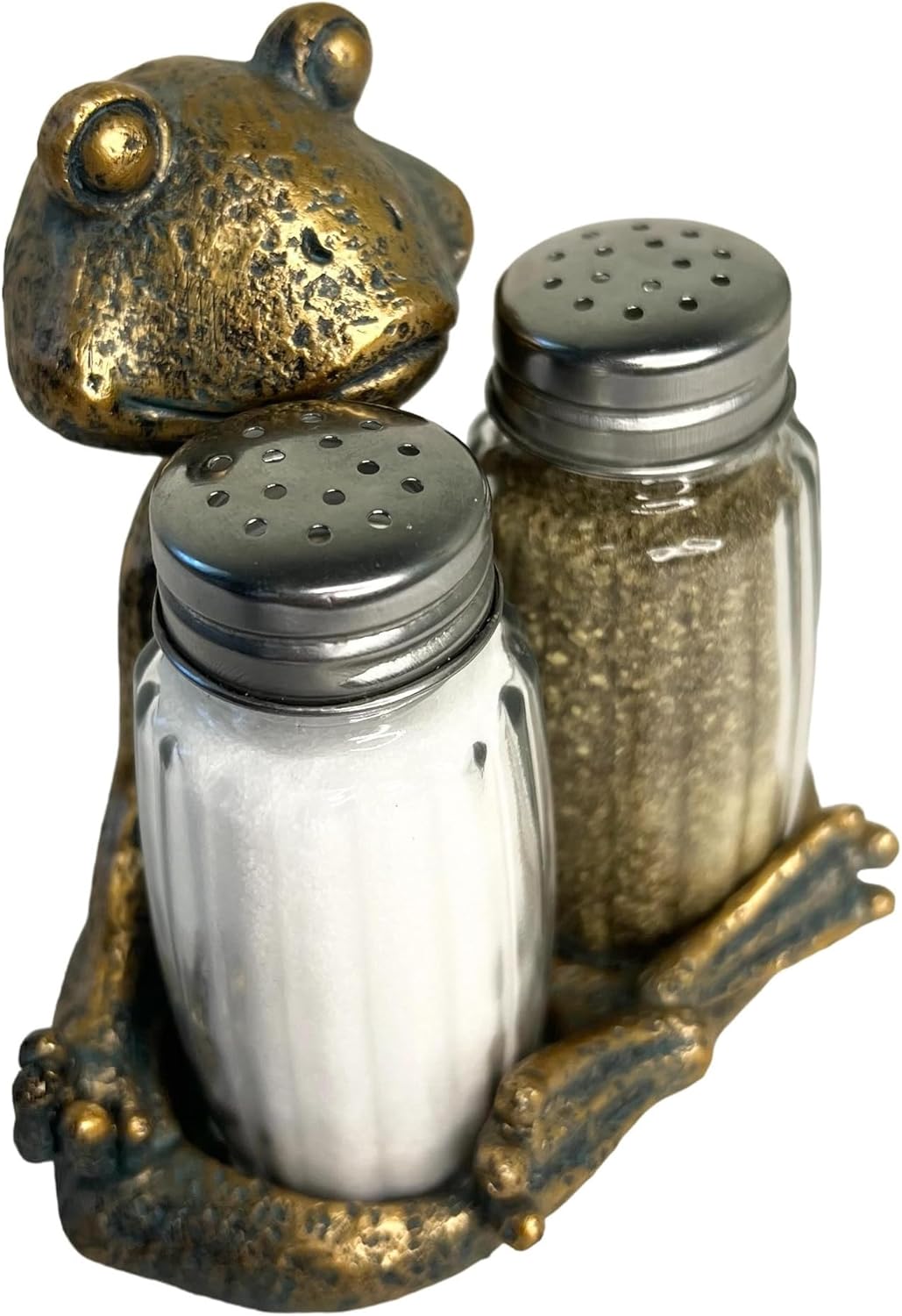 Top Brass Yoga Frog Salt Pepper Set 1