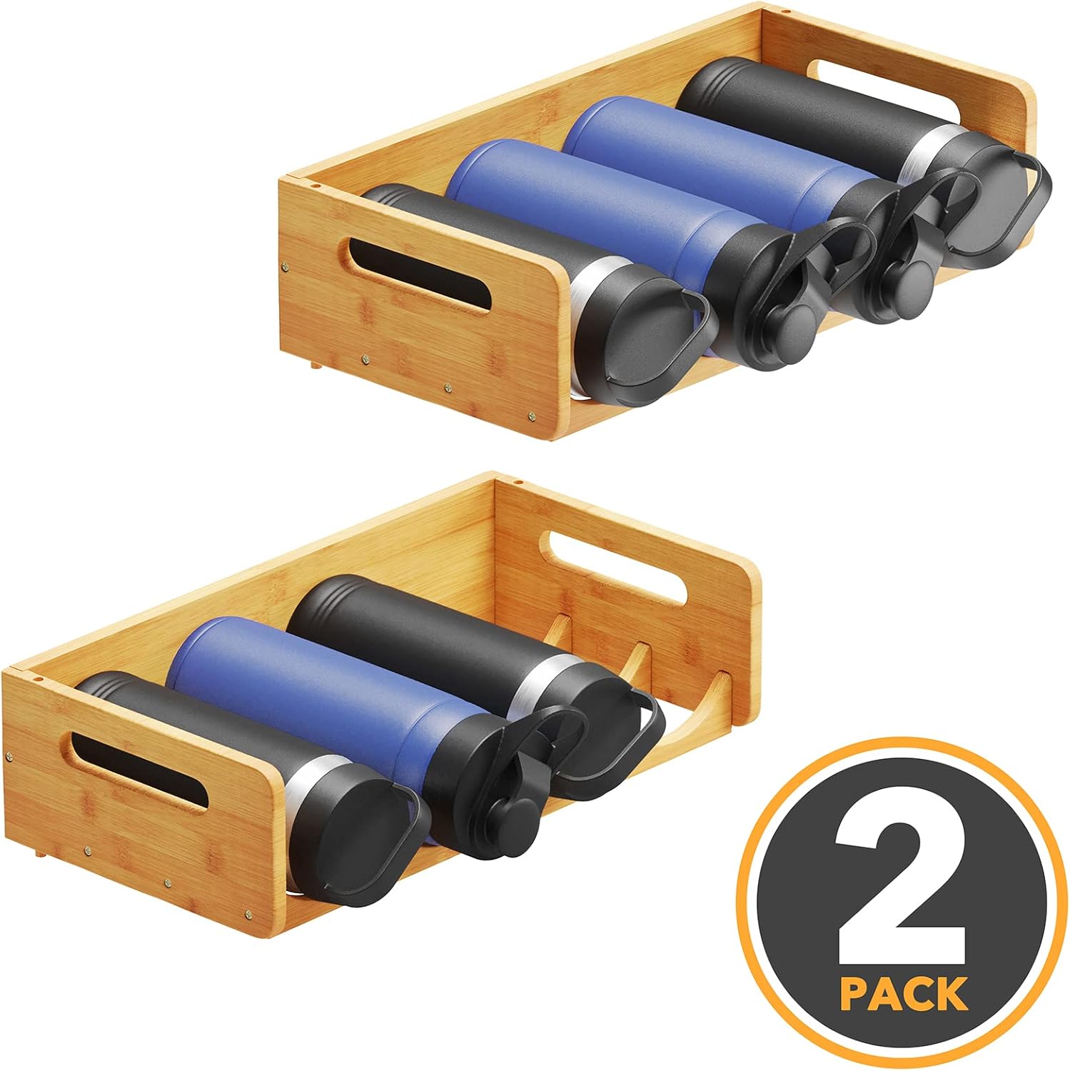 SpaceAid Bamboo Water Bottle Organizer 2 Pack 4-Slot