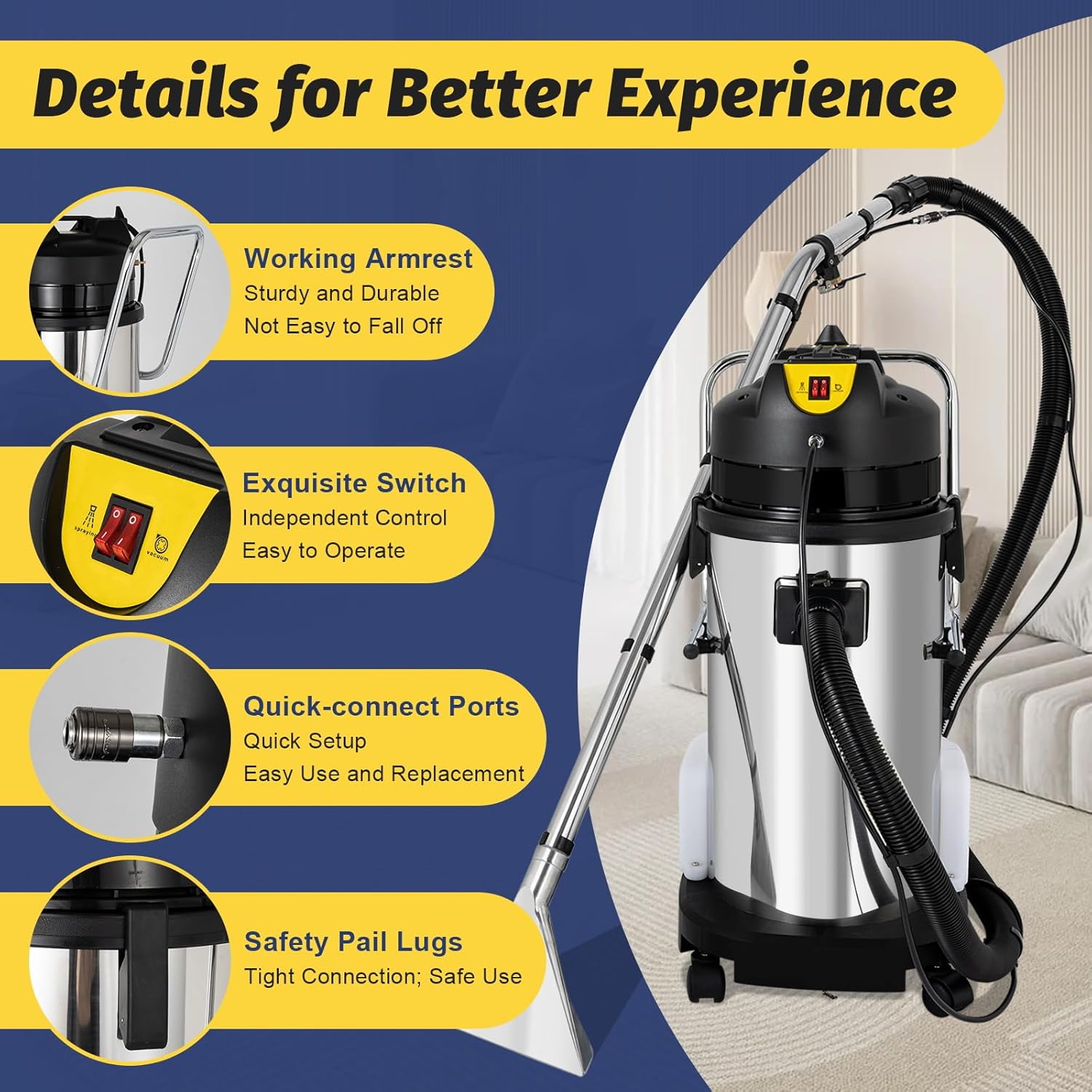 Commercial Carpet Cleaner 1000W 3 in 1 Wet Dry Portable