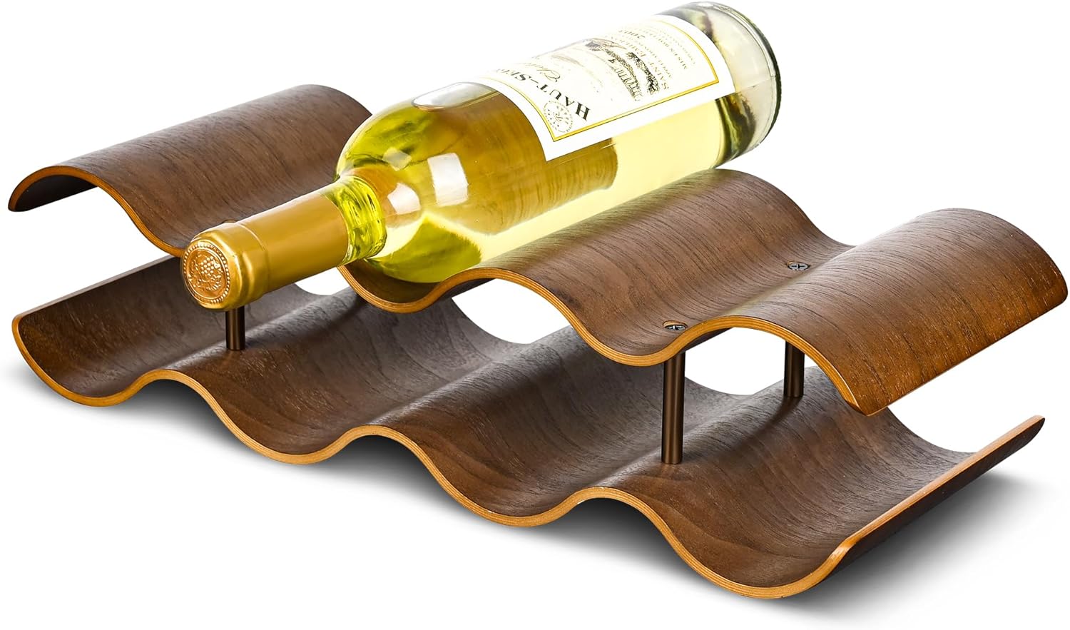 TRUDING 7 Bottle Tabletop Wine Rack - 2 Tier Walnut Wavy Holder Stand
