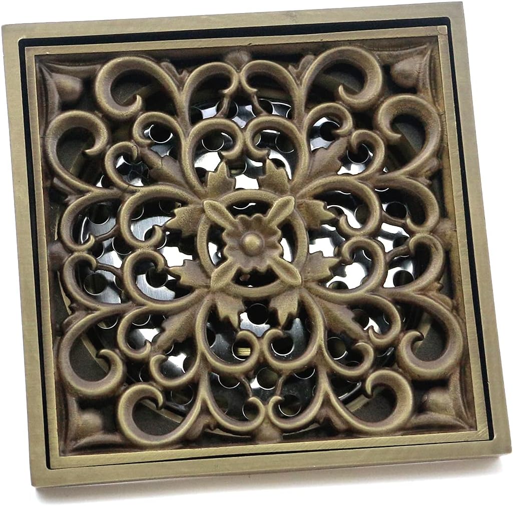 MY MIRONEY 4 Inch Brass Drain Strainer with Rattan Carving