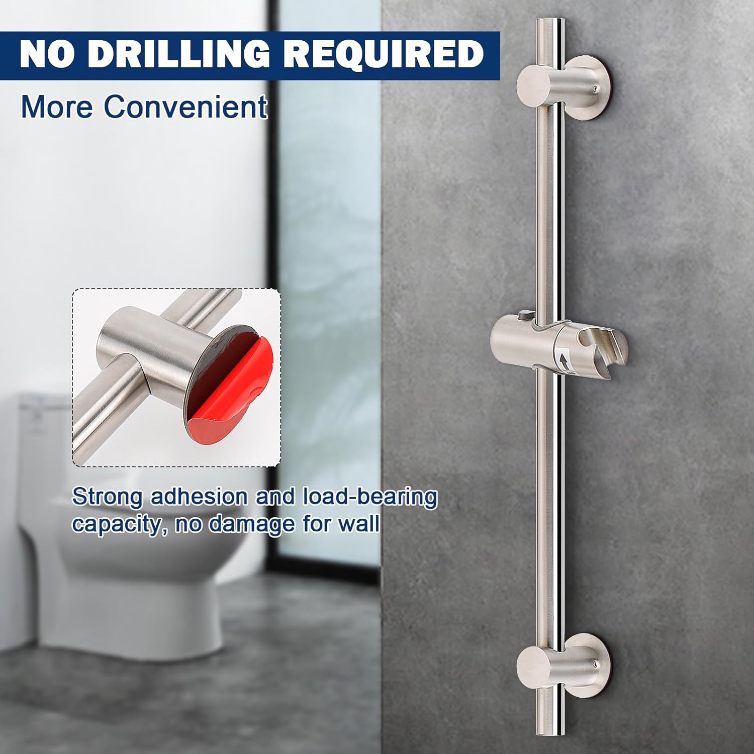NearMoon Adjustable Shower Slide Bar with 24 Inch Length and Brushed Nickel Finish
