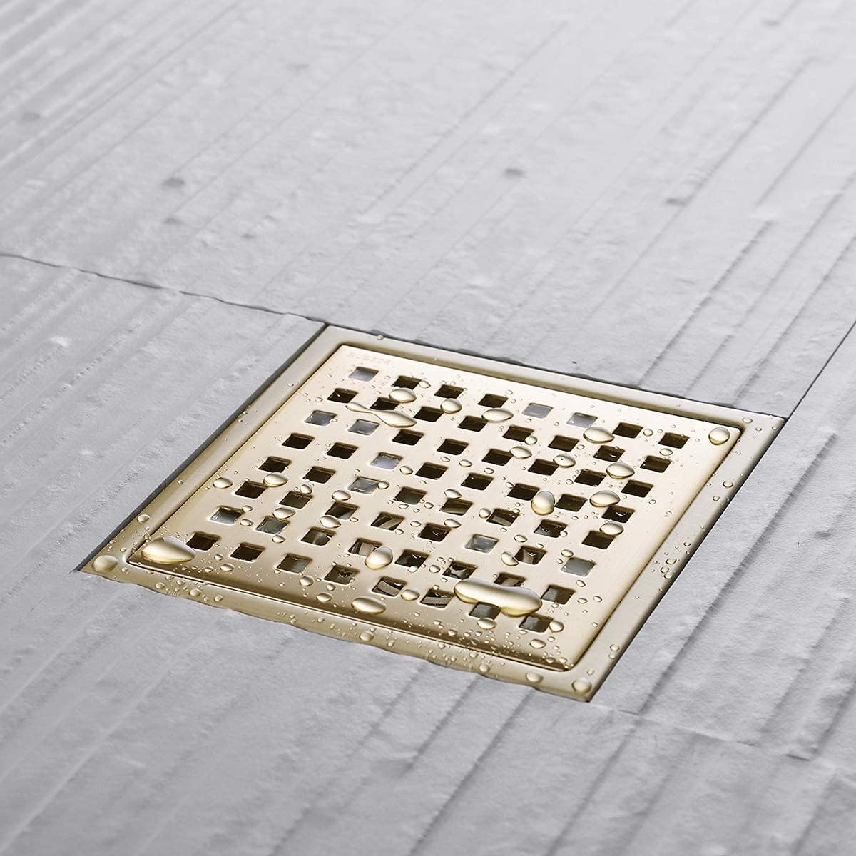 Brushed Gold 6 Inch Square Shower Drain with Adjustable Base Flange 1
